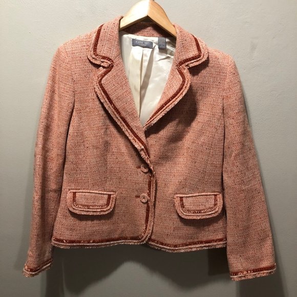 {Kate Hill} Pink Tweed Wool Blazer size 8 - Picture 2 of 10